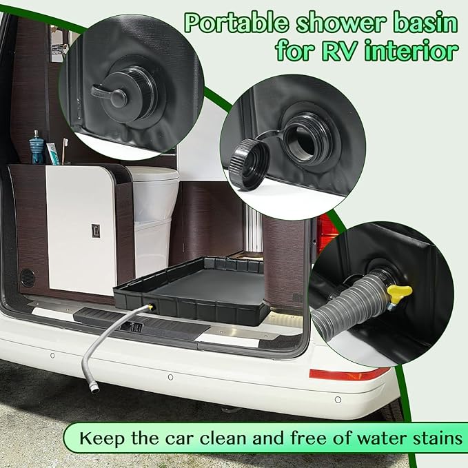 Collapsible Portable Shower Base 41"x41"x5" with Drain Pipe, Indoor/Outdoor Portable Shower Pan for Camping Tents, RVs, and More, Includes Storage Bag
