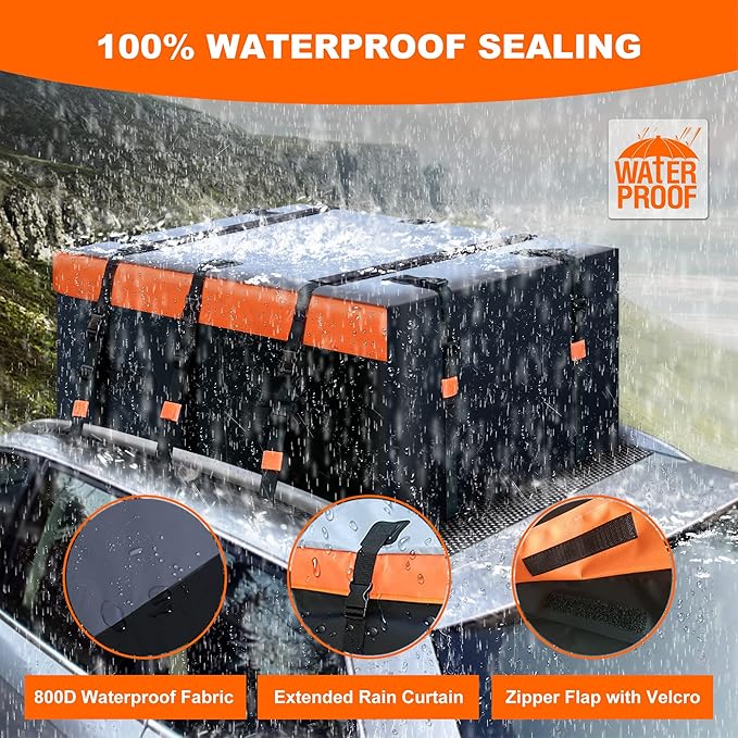 MeeFar Rooftop Cargo Carrier Car Roof Bag 20 Cubic Feet 100% Waterproof Car Top Carrier, Fits All Vehicle with/Without Rack,Include Anti-Slip Mat,10 Reinforced Straps,6 Door Hooks,Luggage Lock
