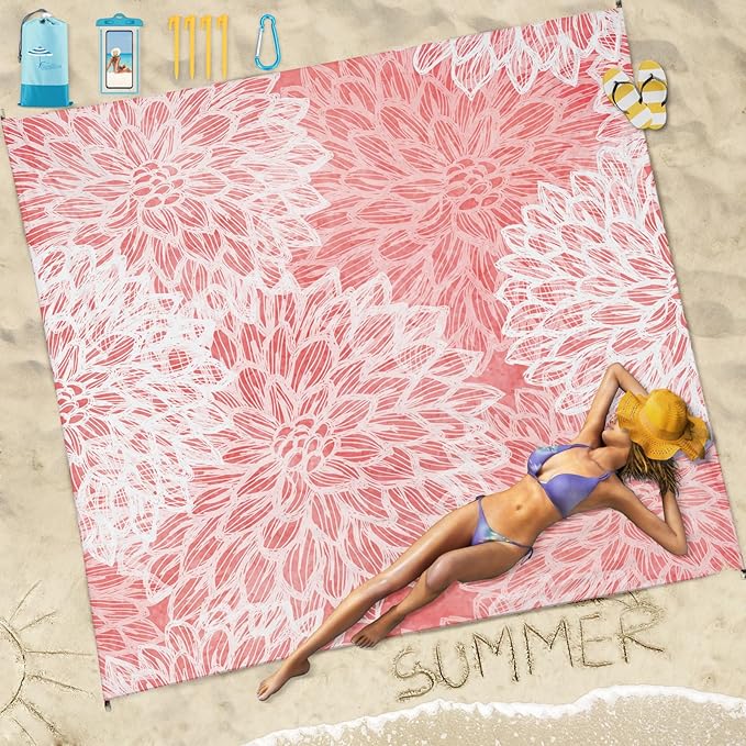 Beach Blanket Sandproof Waterproof 78''×81''1-5 Adults Oversized,Compact Lightweight Durable Beach Mat for Travel Camping Hiking Picnic Blanket