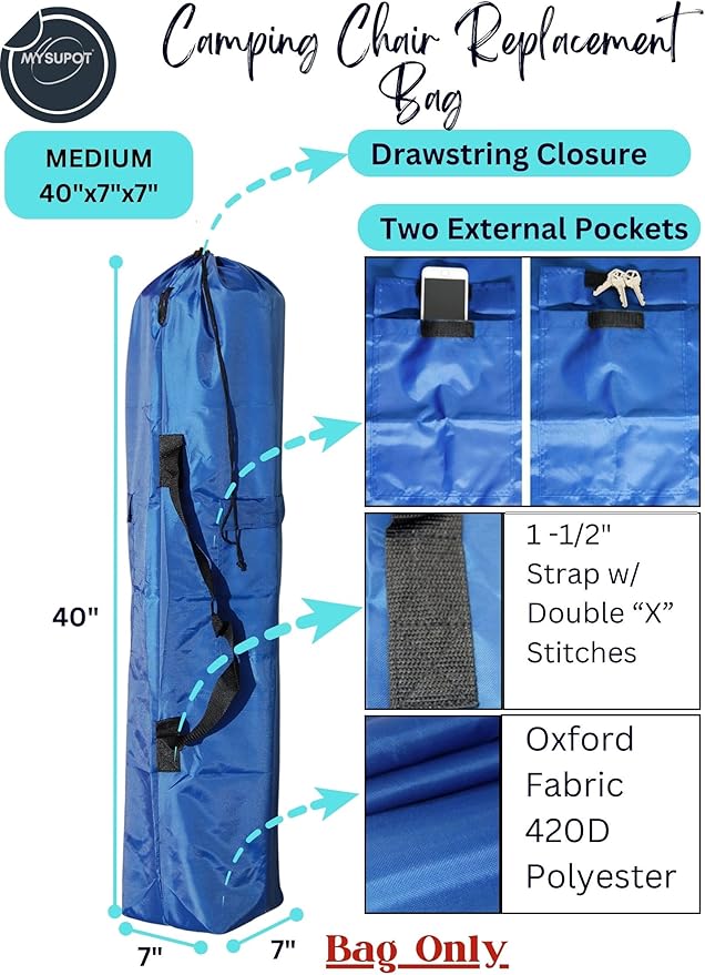 Replacement Bag for Folding Camping Chair, Portable Camp Chair, Hammock, Yoga Mat, Umbrella, Tents, Tripods, Fishing Poles - 420D Oxford Polyester Fabric