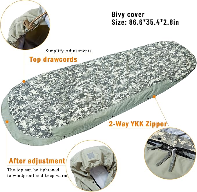Bivy Cover Sack for Military Army Modular Sleeping System, Waterproof Outer Shell for Sleeping Bag, Minimalist Stealth Shelter