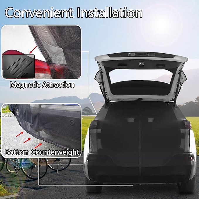 Car Tailgate Mesh Screen for SUV Camping, Bug Screen for Car, Magnetic Mosquito Net, Camping Car Tail Tents（SUV MPV Size: XL）
