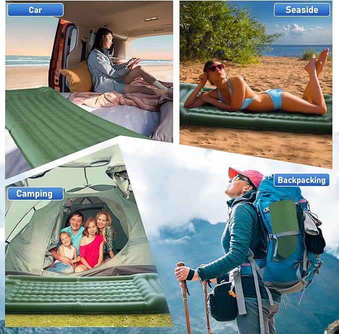 Camping Mattress Extra Thick 5in, Sleeping Pad for Camping with Pillow, Single Backpacking Mat Built-in Pump, Self Inflating Sleeping Pad, Sleep Mat Holds 440 lbs, 40D Nylon, Repair Kit