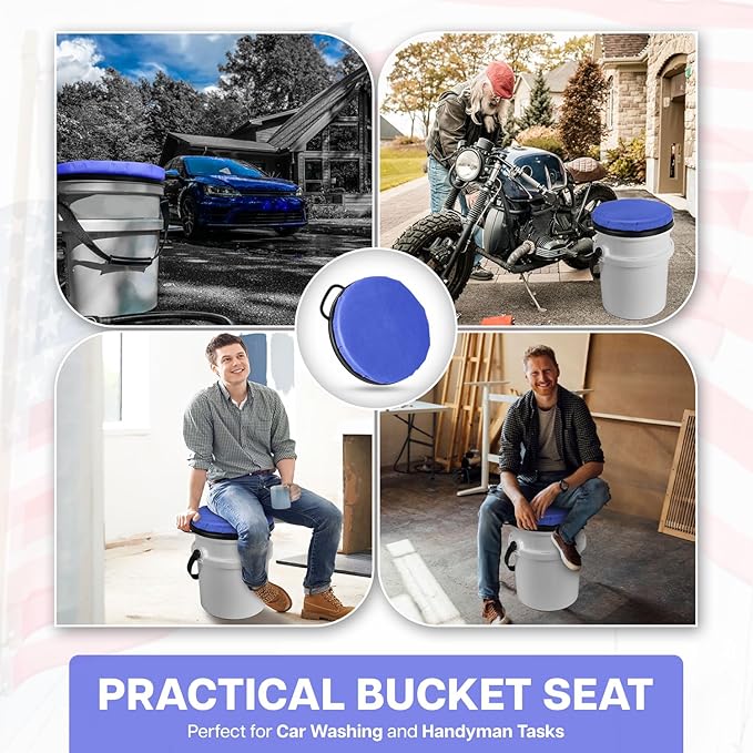 5 Gallon Bucket Seat for Yeti Bucket Only, Swivel Bucket Lid with Padded Top for Cozy Sitting, Bucket Seat Cushion for Outdoor Fishing,Hunting,Gardening,Camping,Car Washing, Baseball Training