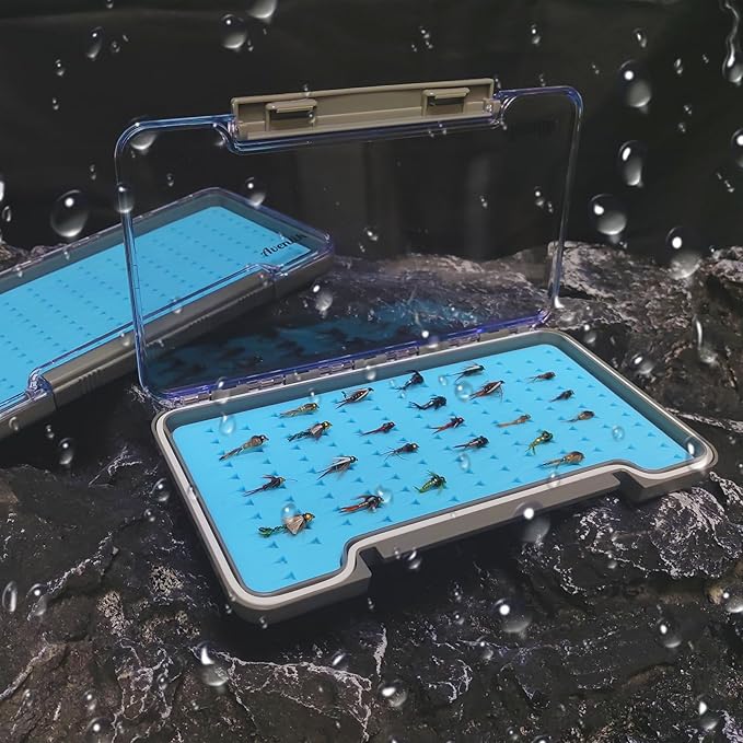 AVENTIK EUPHENG Fly Fishing Boxes Silicone Super Slim Fishing Storage Fishing Tackle Case Waterproof Pocket 7.36"X4.02"X0.63"/5.39"X3.74" X0.63'' (2PC-G048LB blue silicone:7.36"X4.02"X0.63")