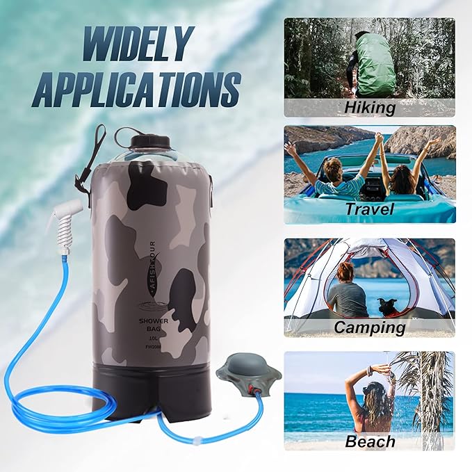 Portable Camping Shower Bag - 10L/2.2 Gallons 20/5 Gallons Solar Shower Water Bag with Foot Pump, Hose and Shower Head - Camp Shower for Camping, Beach, Travel, Outdoor Activities