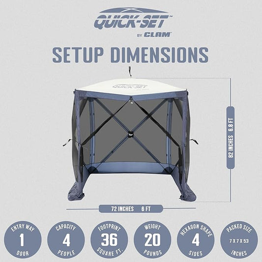 CLAM Pop Up Screen Tent, Outdoor Camping Gazebo Canopy, Traveler, 6' x 6', Blue