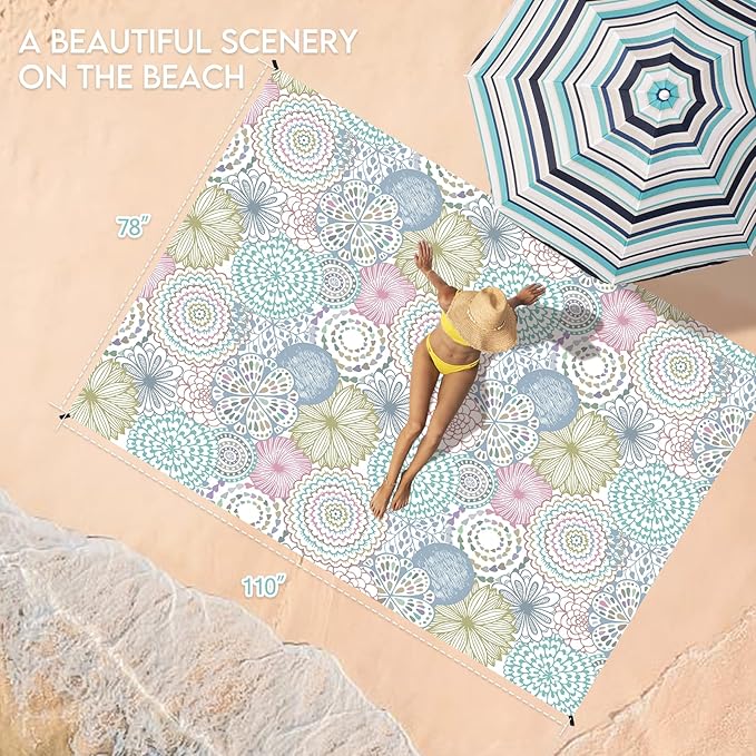 BYDOLL Beach Blanket 78''X81'' 4-7 Adults Oversized Lightweight Waterproof Sandproof Blanket for Beach Large Picnic Mat Travel Camping