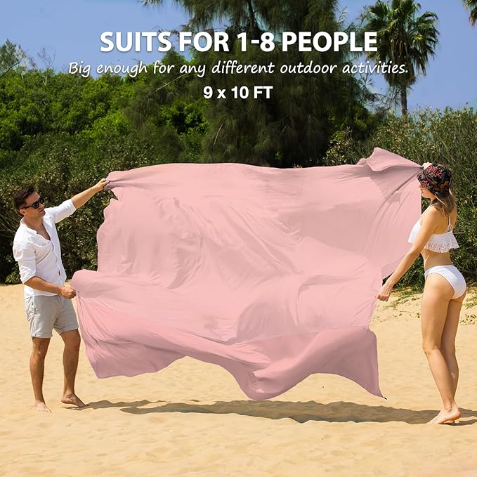 BYDOLL Nylon Beach Blanket Waterproof Sandproof Oversized 10'x9' Suits 1-8 Adults Sand Free Extra Large Blanket Lightweight Soft Picnic Mat for Beach Travel Camping