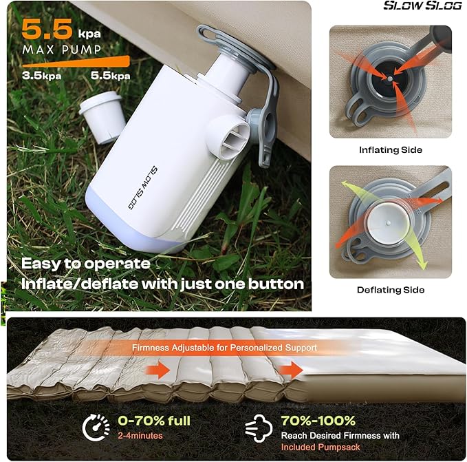 Self-Inflating Sleeping Pad with Portable Electric Pump 4in Thick Memory Foam Camping Mattress for Tent Cot & Car Travel, Fast Inflate & Deflate Camping Pad, Cream