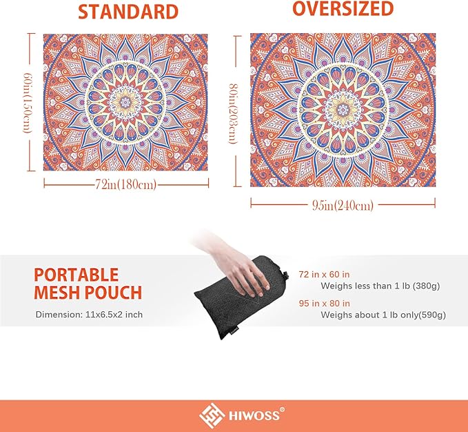 Beach Blanket Waterproof Sandproof Oversized 95”x 80”,Sand Free Beach Mat with Corner Pockets,Portable Mesh Bag for Beach Festival,Picnic,Travel and Outdoor Camping (SunsetOrange Blue)