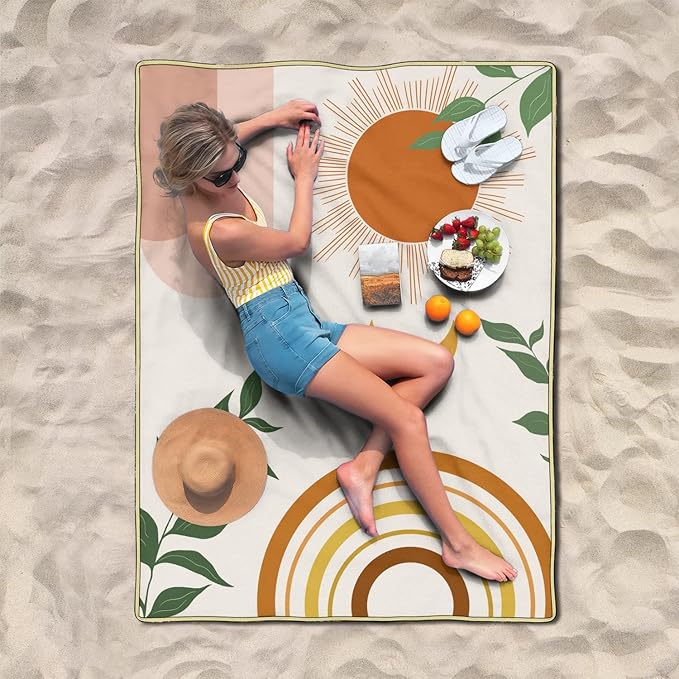 Extra Large Picnic Blankets Waterproof Foldable (60"x 80") Boho Beach Blanket Waterproof Sandproof,3-Layer Thicking Mat Outdoor Packable Camping Blanket