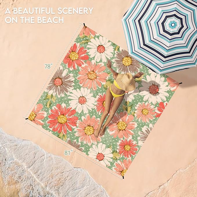 BYDOLL Beach Blanket 78''X81'' 4-7 Adults Oversized Lightweight Waterproof Sandproof Blanket for Beach Large Picnic Mat Travel Camping