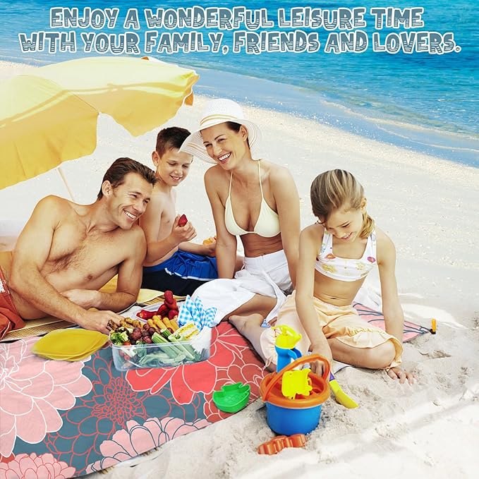 Beach Blanket Waterproof Sandproof 1-7 Adult Oversized 78 '' × 81 '' Lightweight Durable Compact Sand Free Beach Mat for Travel Camping Hiking Picnic Blanket Extra Large