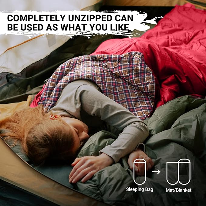 KingCamp Sleeping Bag for Adults, Cold Weather & Warm Extra Wide Big & Tall XL Portable Waterproof Flannel Sleeping Bags, Essentials Gear Accessories for Camping Backpacking Hiking Indoor & Outdoor