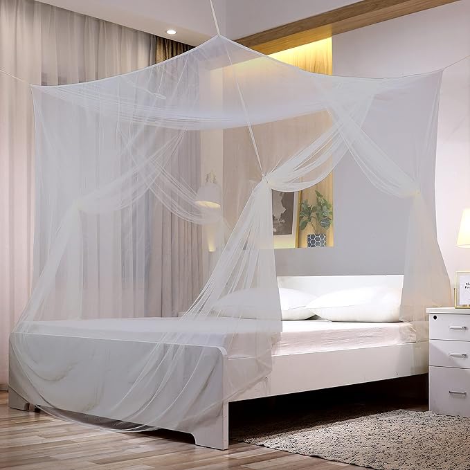 No-See-Um mesh Square Mosquito Net for King Size Bed 2 Openings Netting Mosquito Net for Beds, Finest Holes Mesh 2000 Mosquito Netting for Bed (Square King Grey Color)