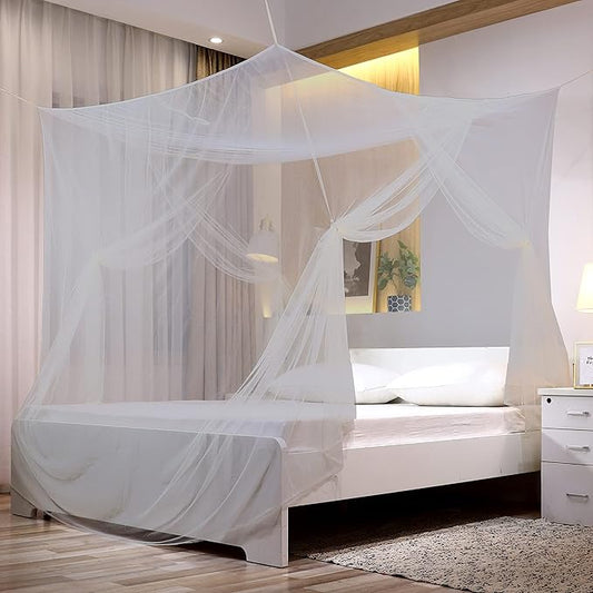 No-See-Um mesh Square Mosquito Net for King Size Bed 2 Openings Netting Mosquito Net for Beds, Finest Holes Mesh 2000 Mosquito Netting for Bed (Square King Grey Color)