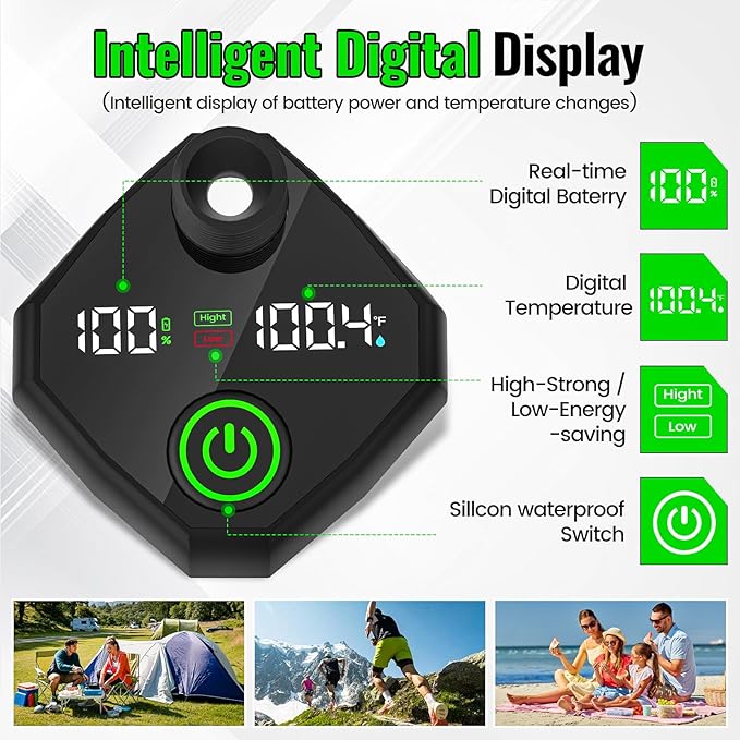 Portable Shower for Camping,6000mAh Rechargeable Camping Shower with Intelligent LED Display,IPX7 Waterproof Outdoor Shower Kit for Hiking, Travel, Car, Pet