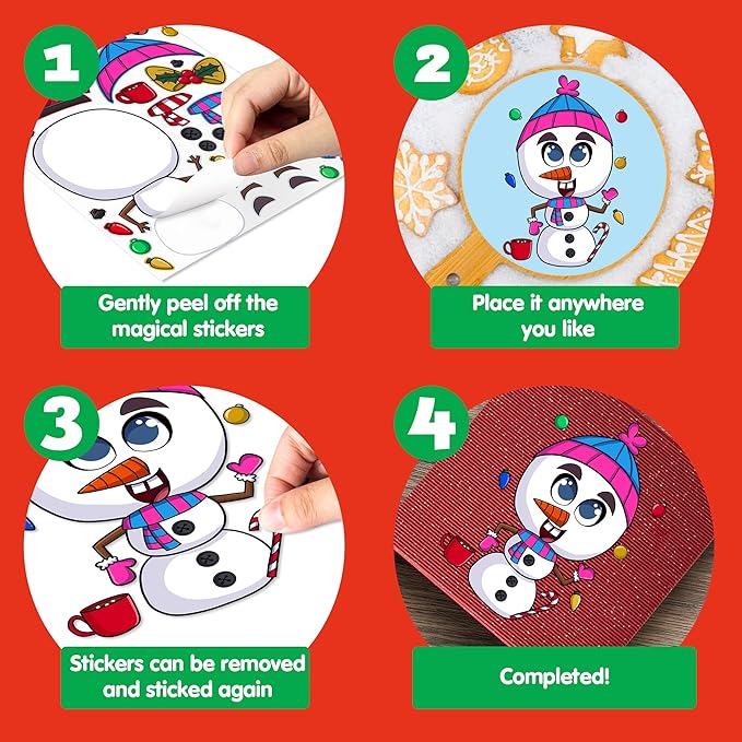 JOYIN 36 Pcs Christmas Make-a-face Sticker Sheets Make Your Own Xmas Characters Mix and Match Sticker with Full Body Design Reindeer, Snowman, Elf, for Kids Party Favor Art Craft Classroom Activities