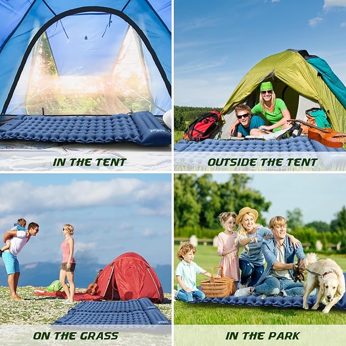 Camping Sleeping Pad, Ultralight Inflatable Camping Mat with Pillow Built-in Foot Pump Inflatable Sleeping Pads for Hiking Backpacking Camping Family Trips Tent(Blue)