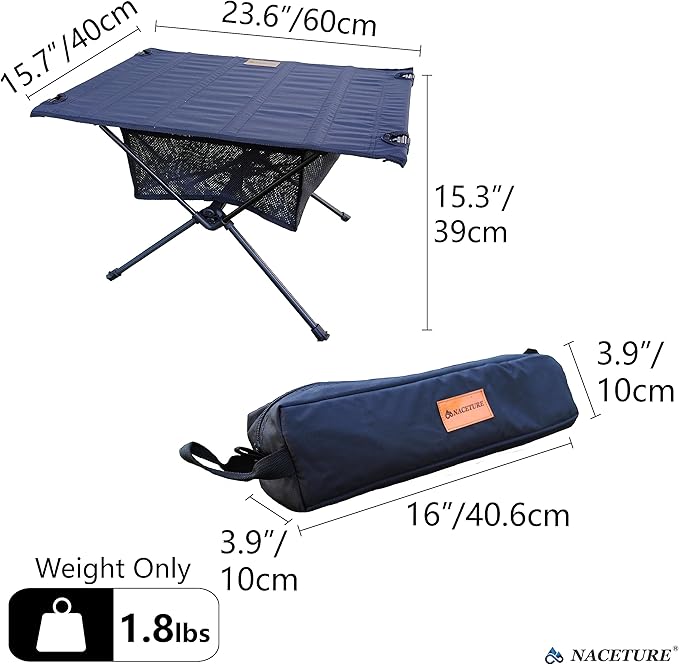 NACETURE Ultralight Backpacking Table - Collapsible Camping Table with Storage Mesh for Camping Gear Accessories, Hiking, Mountaineering, Outdoor Travel