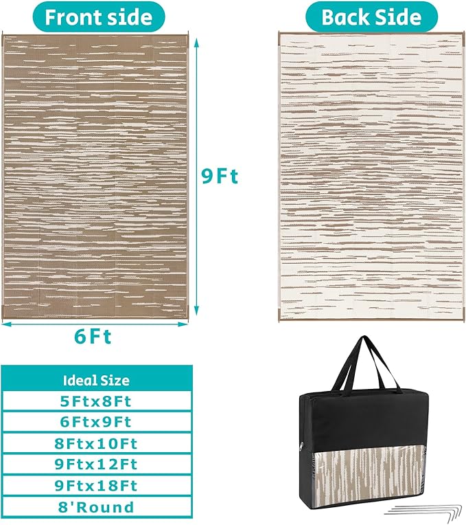 HEBE Outdoor Rug 6'x9' for Patios Clearance Waterproof Patio Mat Plastic Straw Rug Reversible RV Camping Tent Rug Outside Indoor Outdoor Area Rugs for RV,Deck,Beach,Balcony,Camper