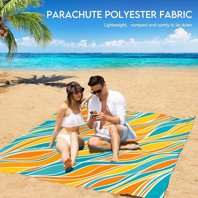 BYDOLL Beach Blanket Waterproof Sandproof 78''×81'' 1-7 Adults Oversized Lightweight Large Picnic Mat Waterproof Sandproof Blanket for Beach