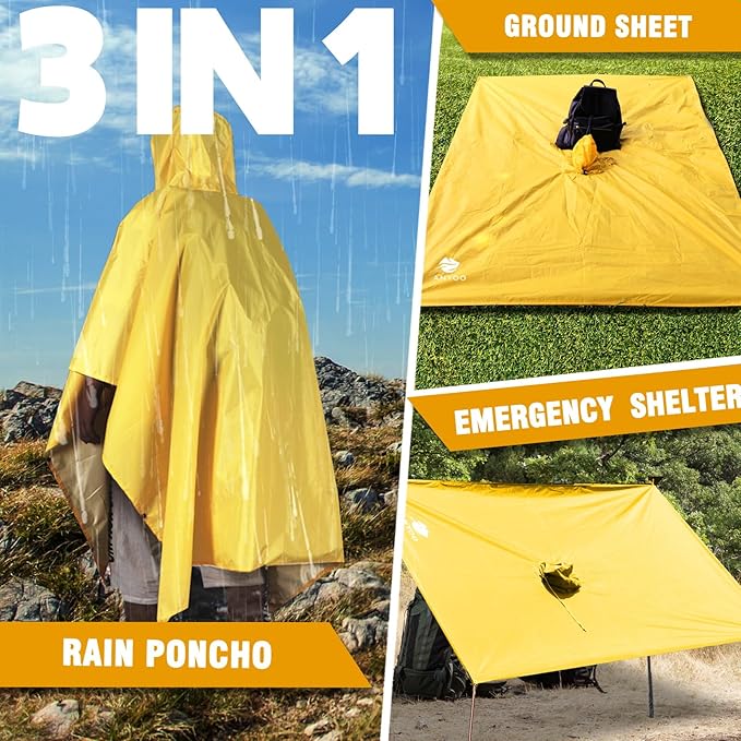 ANYOO Hooded Rain Poncho for Adults Waterproof Lightweight Rain Coat for Men Women Reusable Rain Jacket for Emergency Outdoor