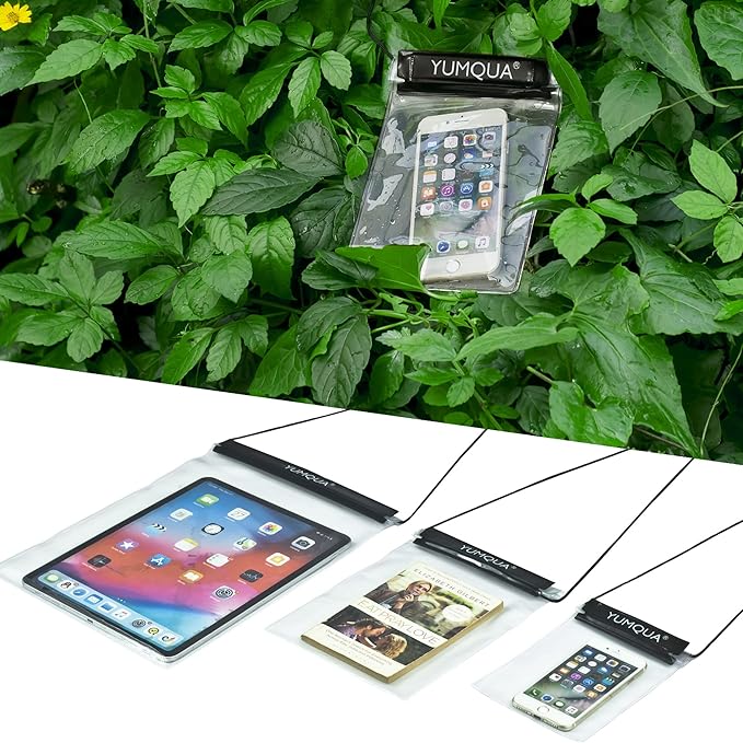 Clear Waterproof Bags 5 Pack Set, Watertight Pouch Holder for Document Map Camera Mobile Phone Car Key, fits Kayaking Boating Hiking Water Sports