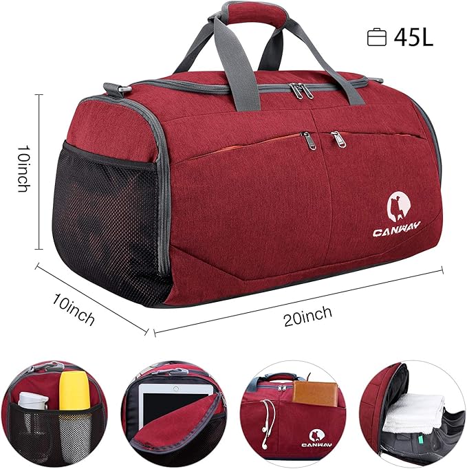 Canway Sports Gym Bag, Travel Duffel bag with Wet Pocket & Shoes Compartment for men women, 45L/40L, Lightweight