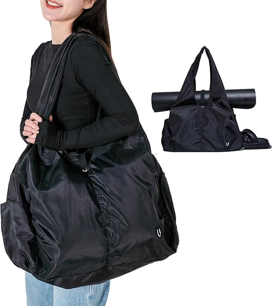 Gym bag with yoga mat holder Gym Bags for Women yoga bag with Shoes Compartment and Wet Dry Storage Pockets with Adjustable yoga mat holder (black)