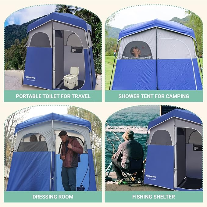 KingCamp Shower Tent, Large Portable 1/2 Room Dressing, Toilet and Changing Tents with Shower Bag & Floor for Camping & Travel
