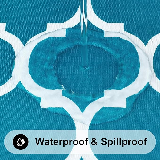 Smiry Rectangle Picnic Table Cover, Waterproof Elastic Fitted Camping Tablecloths for 8 Foot Tables, Wipeable Flannel Backed Vinyl Tablecloth Protector for Indoor, Outdoor (Turquoise, 36x96 Inches)