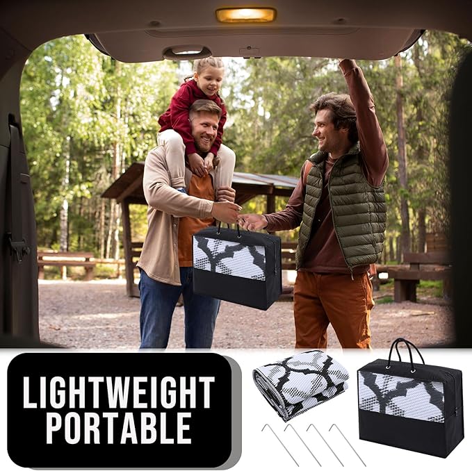 OLANLY Reversible Outdoor Rug 9x12 ft Clearance, Waterproof Outdoor Plastic Straw Rug with Interlacing Pattern, RV Mat for Patio, Camping, Balcony, Deck, Backyard, Black & White