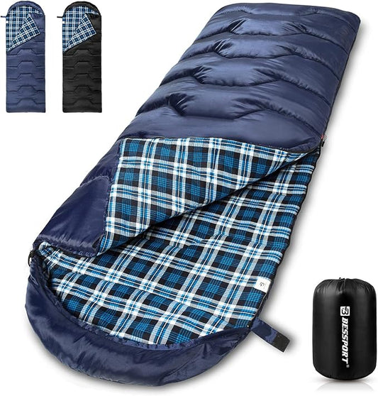 Bessport Sleeping Bag Winter | Flannel Lined 18℉ - 32℉ Extreme 3-4 Season Warm & Cool Weather Adult Sleeping Bags Large | Lightweight, Waterproof for Camping, Backpacking, Hiking