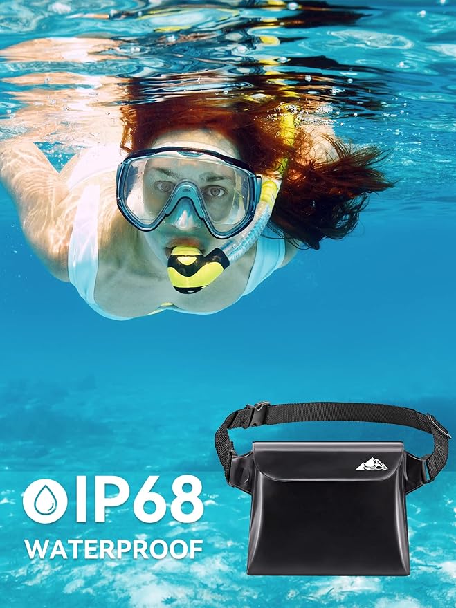 HEETA 2-Pack Waterproof Pouch with Waist Strap, Transparent Screen Touchable Dry Bag Bundled with 5-Pack Clear Waterproof Dry Bag