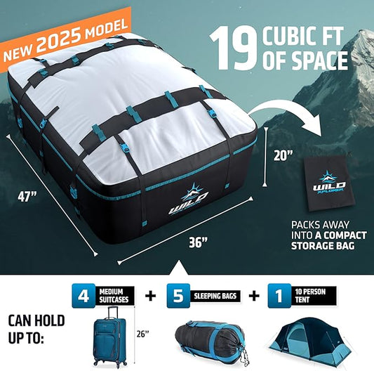 Rooftop Cargo Carrier - Waterproof Soft Shell Car Roof Cargo Carrier, Heavy Duty Car Top Luggage Cargo Bag with Patented Door Hook System and Non-Slip Mat for Car or SUV (19 Cubic Feet)