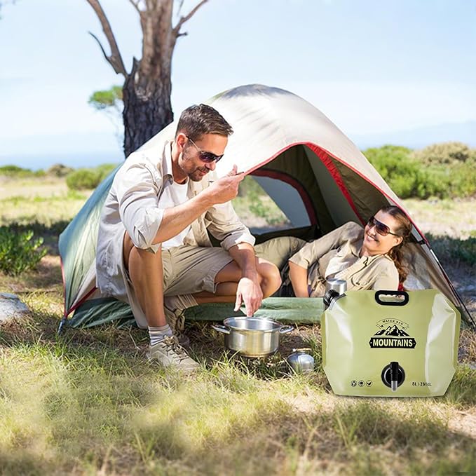 Collapsible 8L Water Storage Bag, BPA-Free Portable Folding Water Jug with Adjustable Faucet, Leakproof Emergency Water Bag for Camping, Hiking, Riding, Outdoor Sport (GREEN, 2)