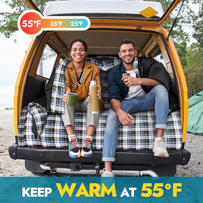 CANWAY Double Sleeping Bag Flannel for Adults Cold Weather Queen Size Two Person Sleeping Bags for Camping with 2 Pillows