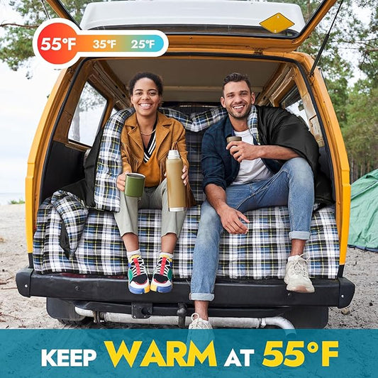 CANWAY Double Sleeping Bag Flannel for Adults Cold Weather Queen Size Two Person Sleeping Bags for Camping with 2 Pillows