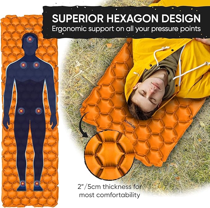 POWERLIX Ultralight Inflatable Camping Sleeping Pad - Camping Mattress for Backpacking, Hiking, Compact Lightweight Air Pad for Camping, Inflation Hand Pump Bag/Repair Kit Included