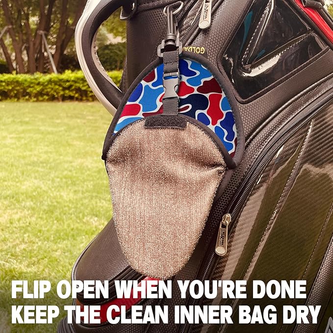 Golf Club Cleaner & Ball Cleaning Bag,Original Three-Layer Fabric Waterproof Technology,Golfer's Ultimate Green Clean Scrub Equipment Accessories,Removable Clips to Support Machine Washing
