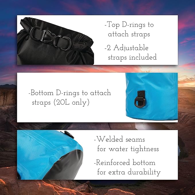 Blue Ridge Lightweight Dry Bags 3pk - 5L, 10L and 20L Sizes, All-Purpose Waterproof | Weatherproof Dry Bag for Boating, Hiking, Kayaking, Swimming, Fishing (Black)