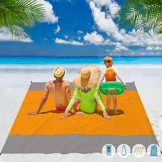 Beach Blanket Waterproof Sandproof 1-7 Adult Oversized 78 '' × 81 '' Lightweight Durable Compact Sand Free Beach Mat for Travel Camping Hiking Picnic Blanket
