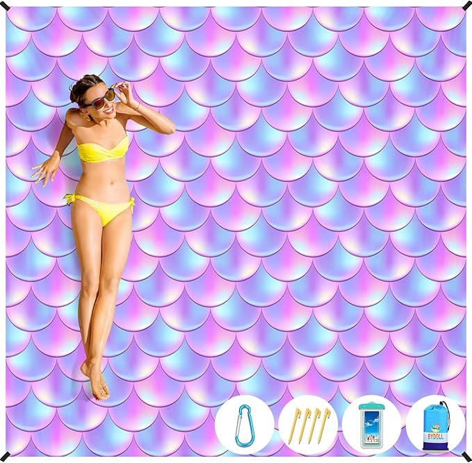 BYDOLL Beach Blanket Waterproof Sandproof 78''×81'' Suits1-4 Adults Compact Lightweight Oversized Sand-Free Blanket Large Picnic Mat for Beach Travel Camping Hiking