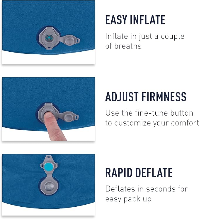 Sea to Summit Aeros Premium Inflatable Travel Pillow, Regular (13.4 x 9.4), Navy Blue