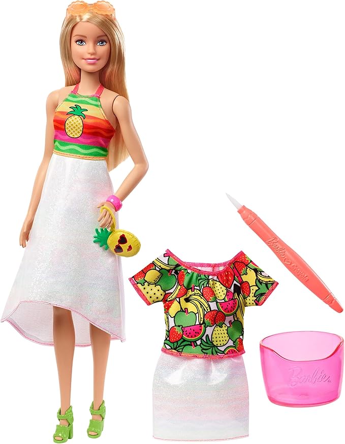 Barbie Crayola Rainbow Fruit Surprise Pineapple-Scented Blonde Doll and Fashions, Creative Art Fashion Toy, Gift for 5 Year Olds and Up
