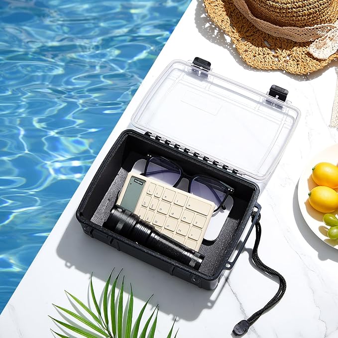 2 Pcs Waterproof Dry Box for Boat Junction Box 9.3 x 7.1 x 3.15 Inches Watertight Storage Box Protective Case Airtight Dry Box for Mobile Phones Wallets Camping Hiking Boating, Black