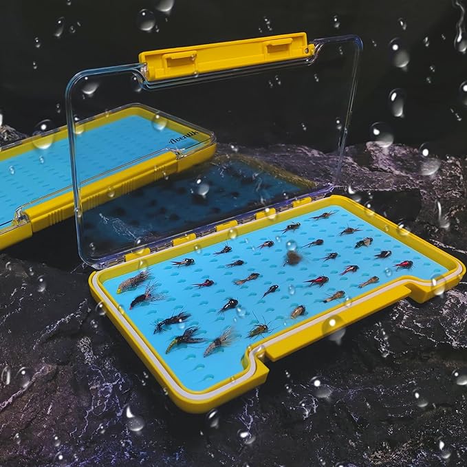 AVENTIK EUPHENG Fly Fishing Boxes Silicone Super Slim Fishing Storage Fishing Tackle Case Waterproof Pocket 7.36"X4.02"X0.63"/5.39"X3.74" X0.63'' (2PC-G048LT blue silicone:7.36"X4.02"X0.63")