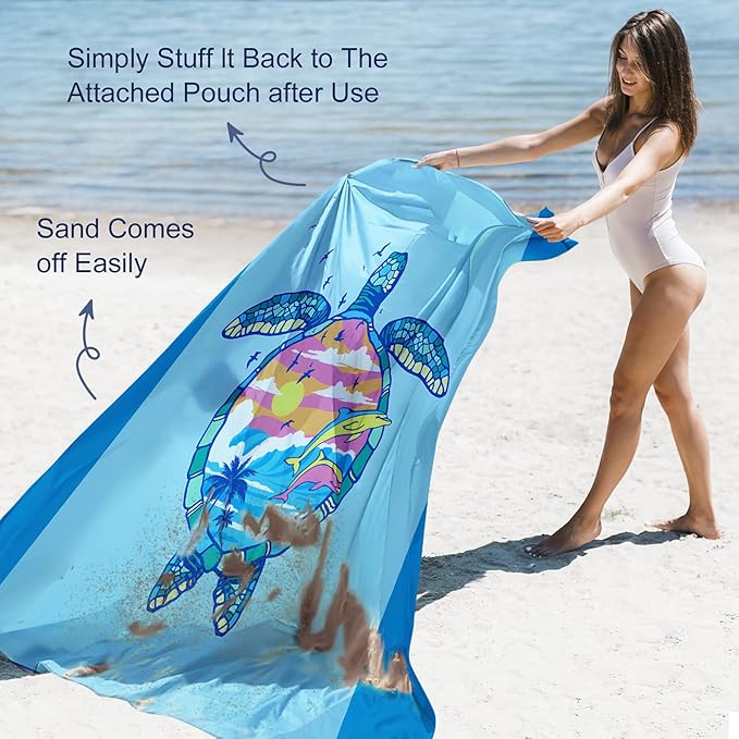 Large Beach Blanket Waterproof Sandproof 79"x 83" for 1-4 Adults,Quick Drying Beach Mat,Lightweight & Durable,Beach Essentials for Family Beach Camping Travel Picnic(2pcs)